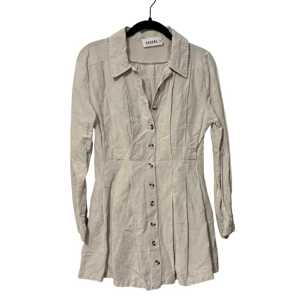 Sovere Linen Cotton Cream Pleated Mini Dress Size Small US 4 AUS 8